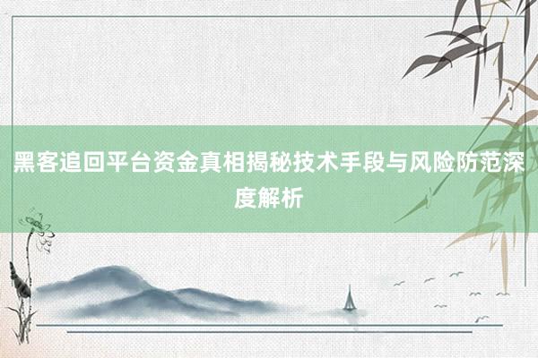 黑客追回平台资金真相揭秘技术手段与风险防范深度解析